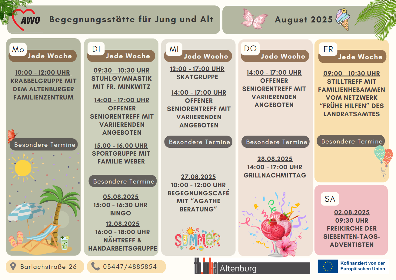 Monatsplan für den August