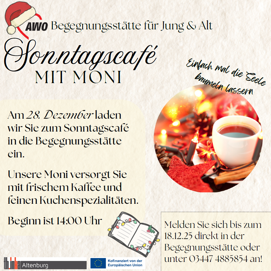 Sonntagscafe mit Moni am 28. Dezember 14:00 Uhr